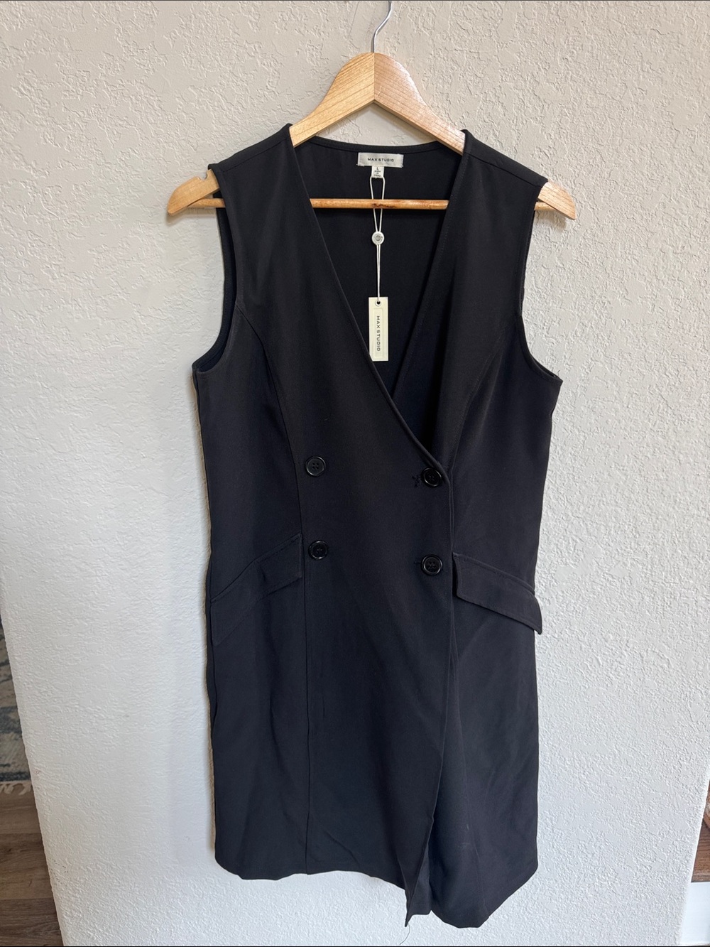 NWT Max Studio Black Sleeveless Double-Breasted Mini Dress